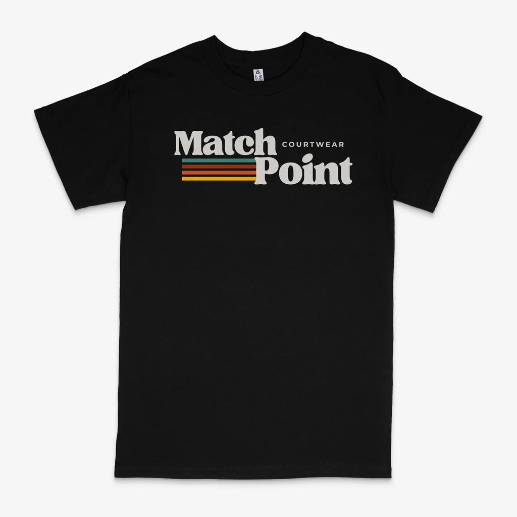 Black men's T-shirt with a 3D printed text design, short sleeves, and a round neck.