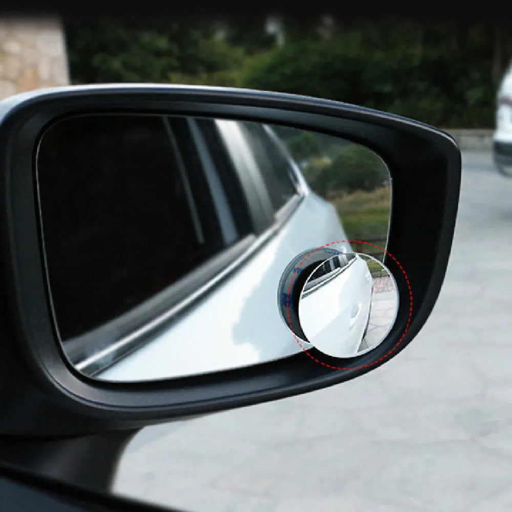 Pair of 5cm silver convex glass car blind spot mirrors with 360-degree adjustment