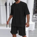 Men's knitted jacquard short sleeve pullover and matching shorts summer set on a hanger