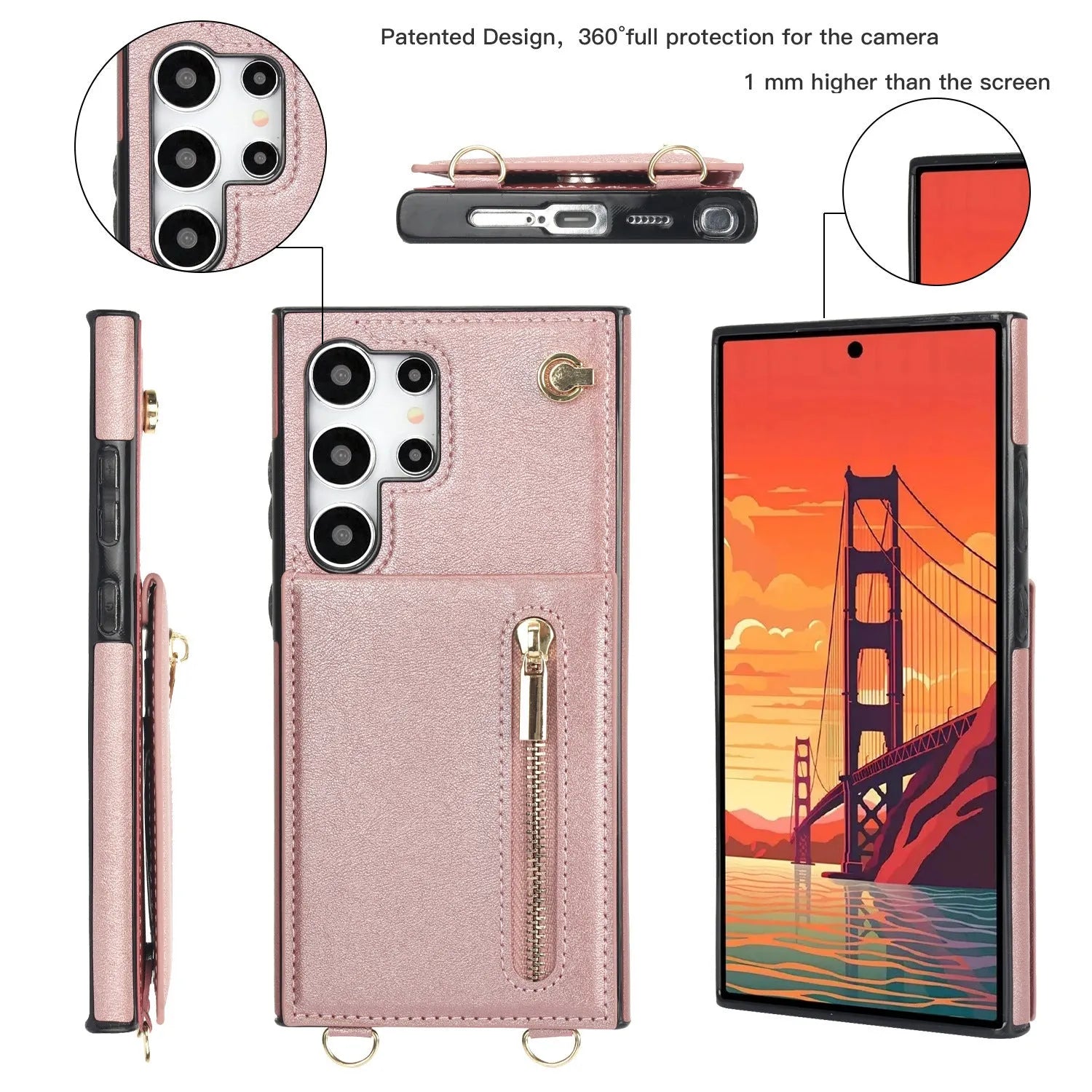Samsung phone case with card slot and kickstand in black PU leather