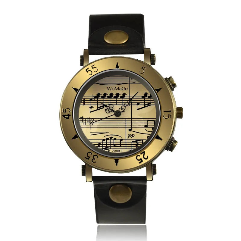 Men's fashion watch with music symbol design on face in multiple colour options