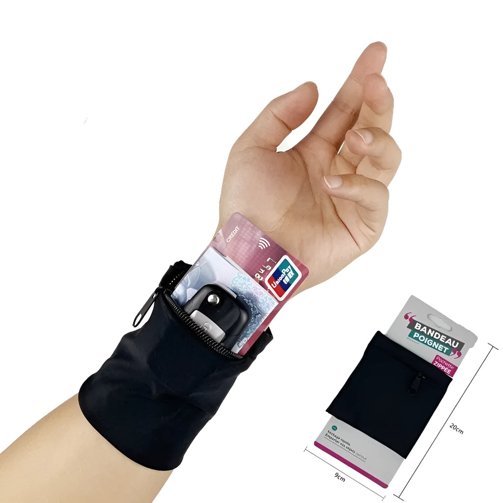 Wrist bag armband measuring 10cm by 10.5cm for mobile phones during camping and fitness activities