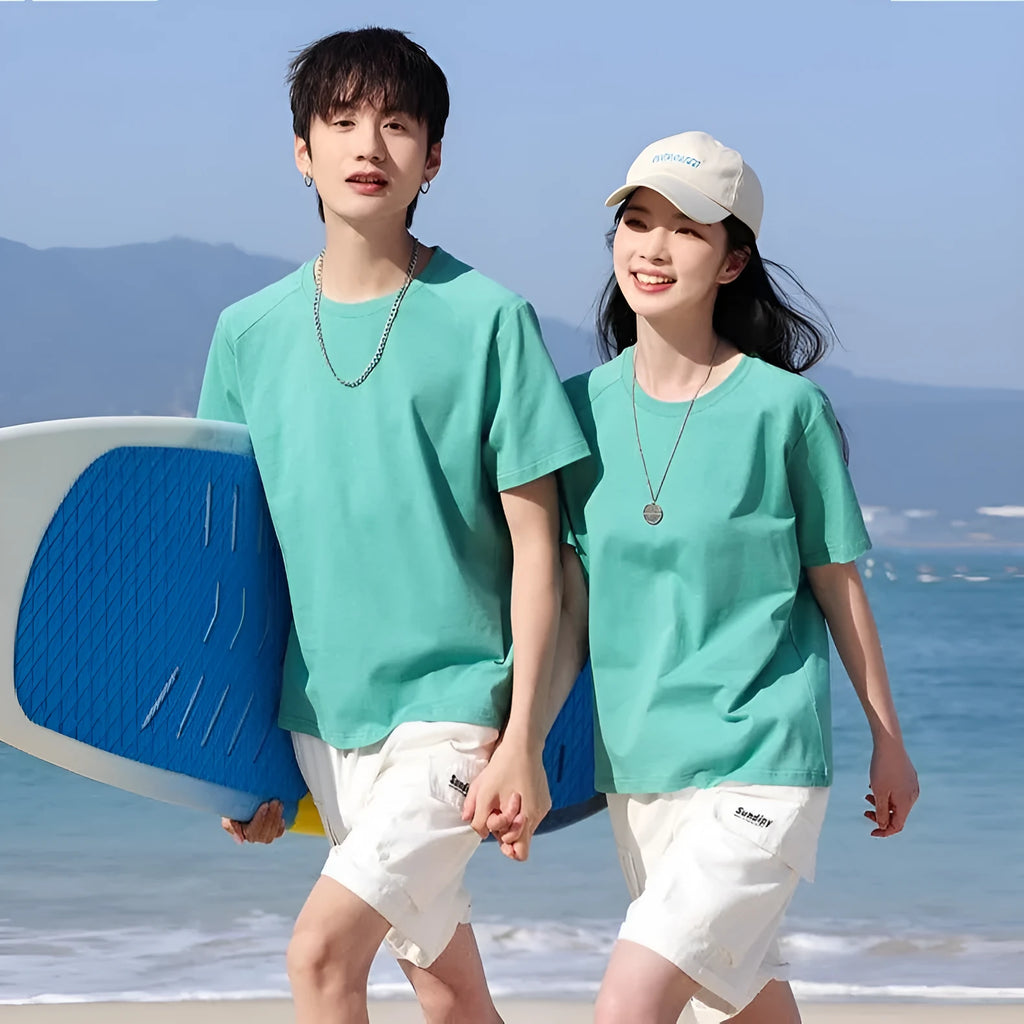 Men's pure cotton straight cut short sleeve t-shirt shown in a solid colour.