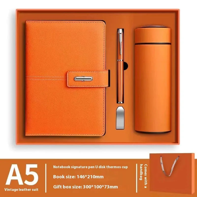 A5 size notebook with PU leather cover in various colours, showing wood-free paper inside.