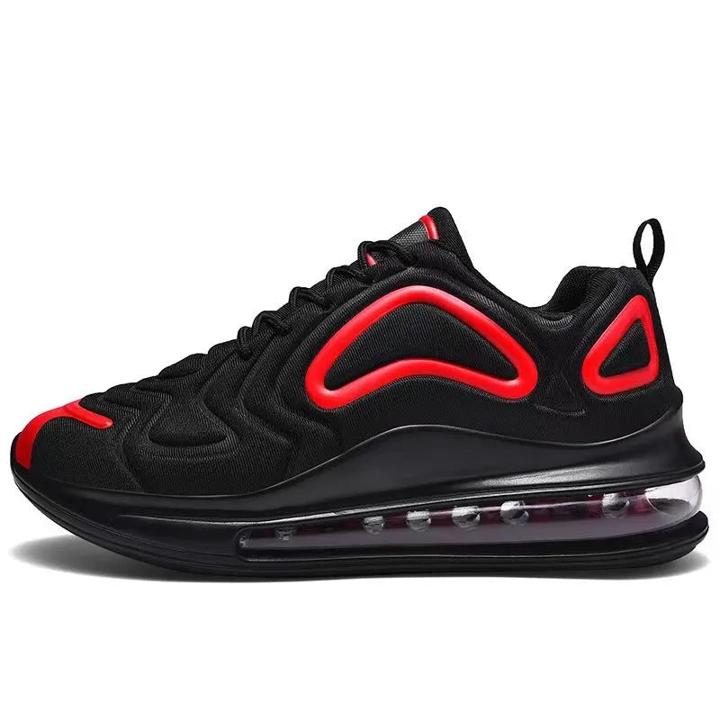 Men's black casual lace-up sneakers with a thick sole and round toe, shown on a white background.