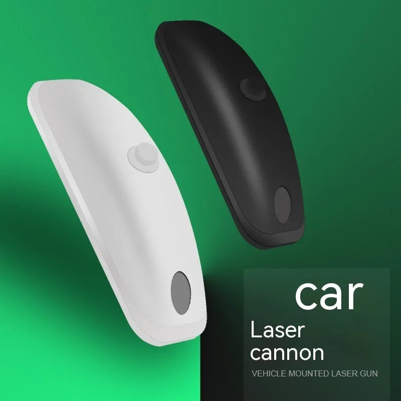 Black and white remote-controlled vehicle anti-collision strobe light with USB charging cable on a table