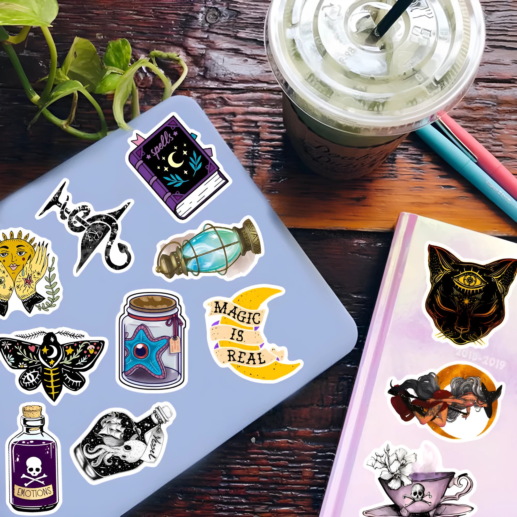 Waterproof PVC adhesive stickers 50 pieces glossy finish 3-8cm for luggage and smooth surfaces