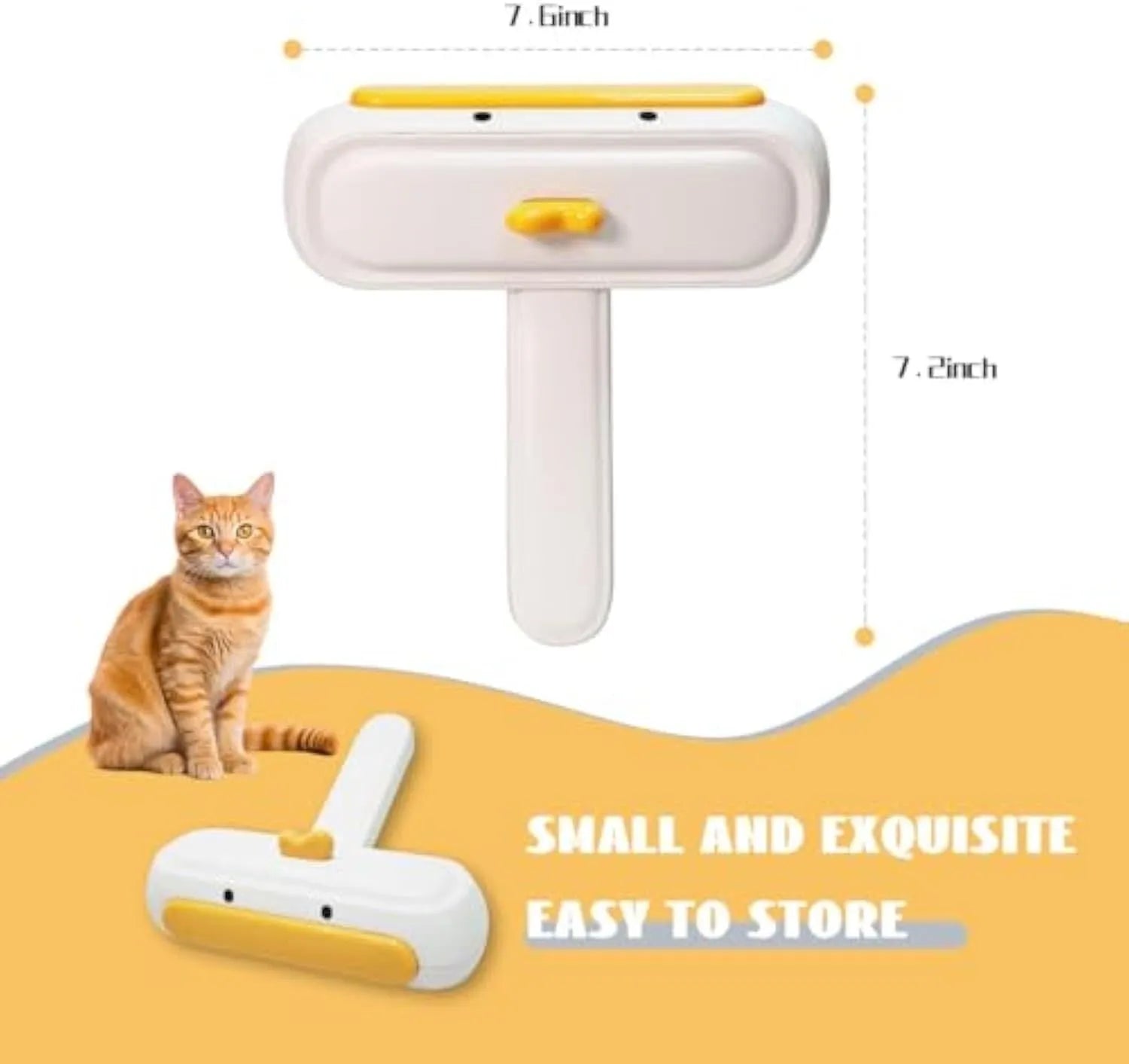 White portable pet hair remover with yellow duck design and polyester bristles.