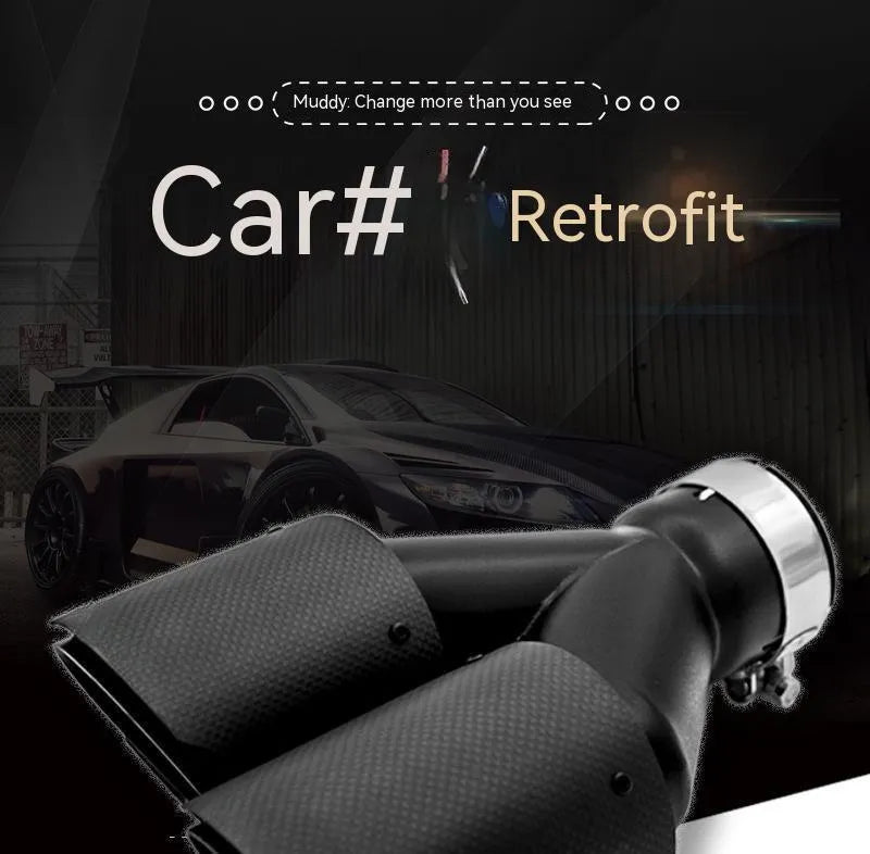 Black carbon fibre car exhaust pipe with double outlet, 250mm long
