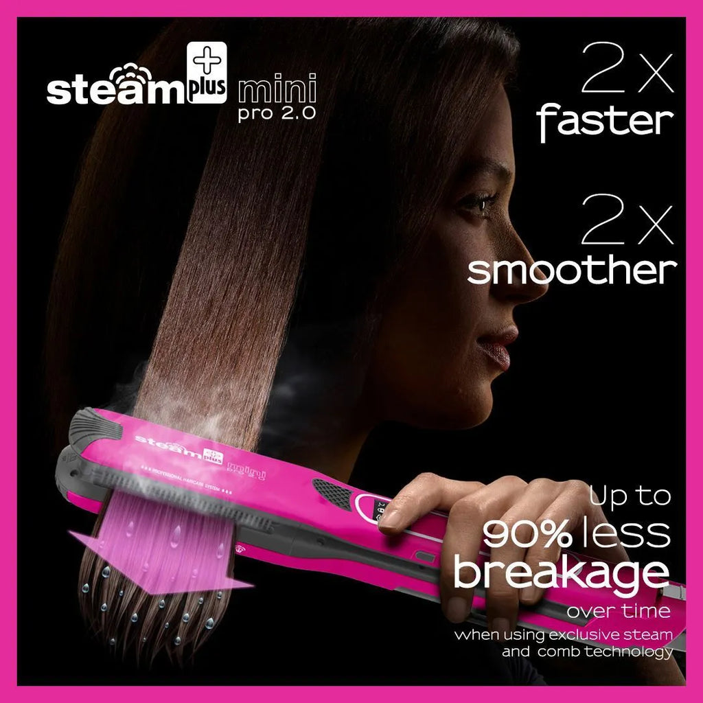 Mini steam hair straightener and curling iron in champagne, purple, or rose red colour