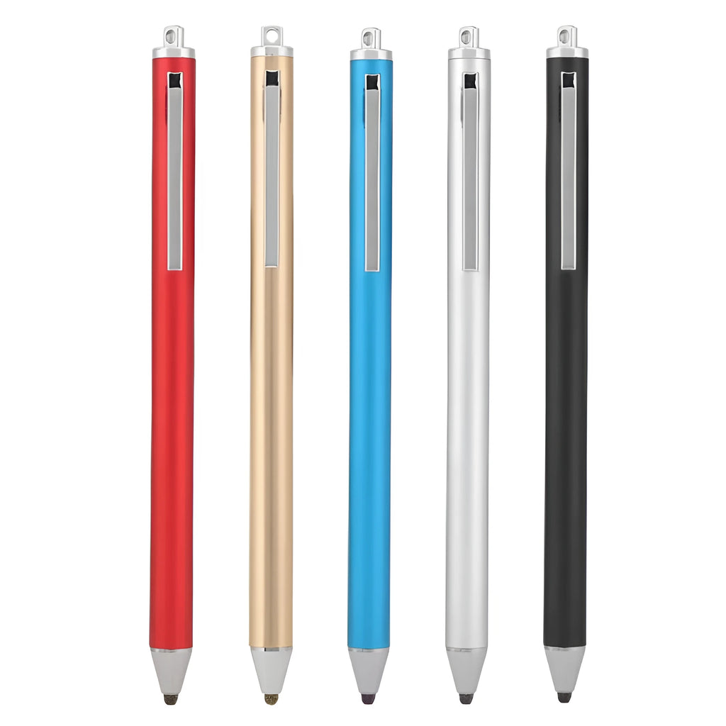 A metal-bodied stylus with a fine point, shown in multiple colour options.