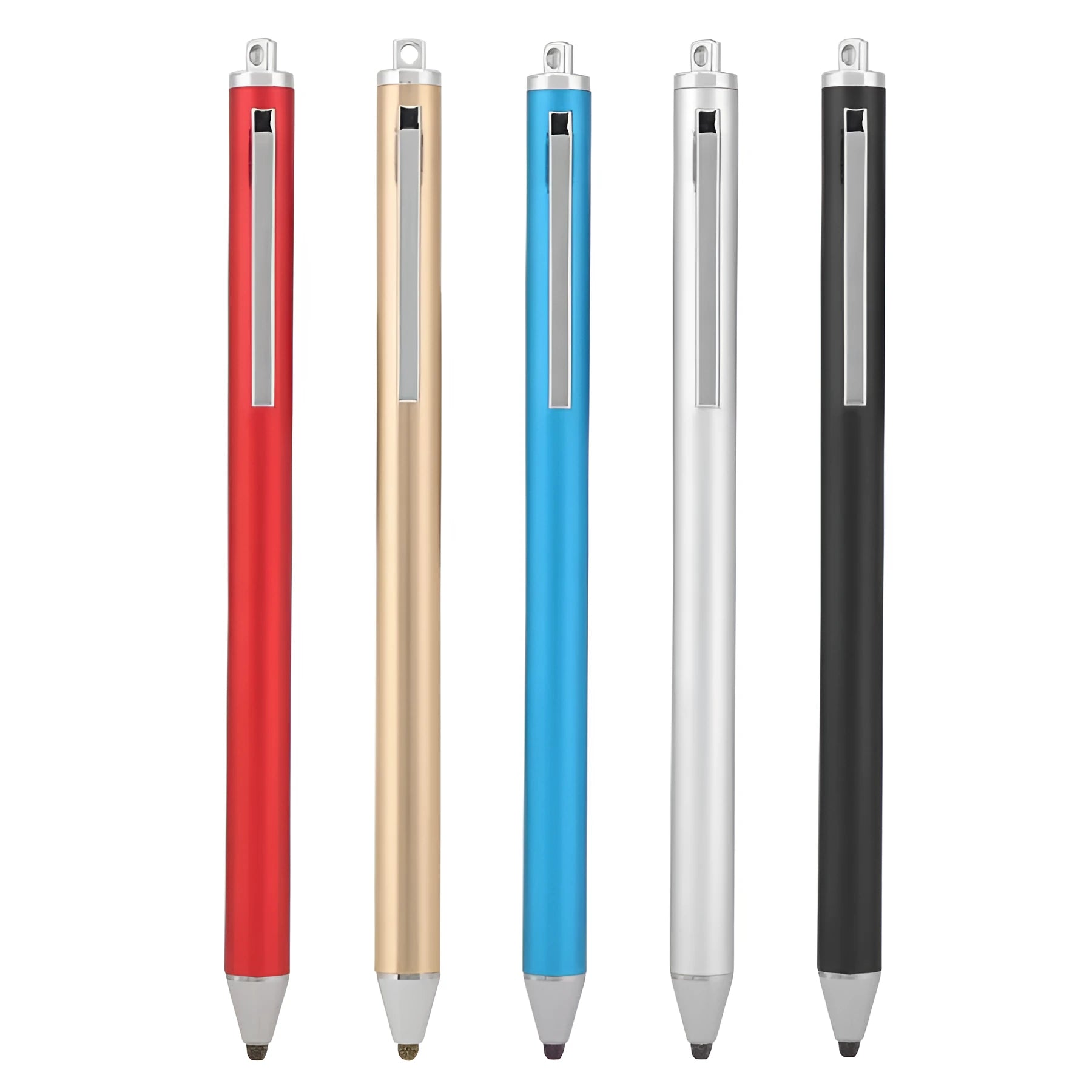 A metal-bodied stylus with a fine point, shown in multiple colour options.