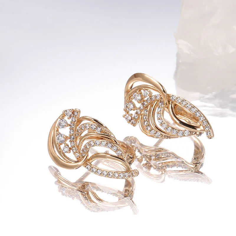 Gold-plated wing-shaped ear clips with micro inlaid zircon geometric design for women