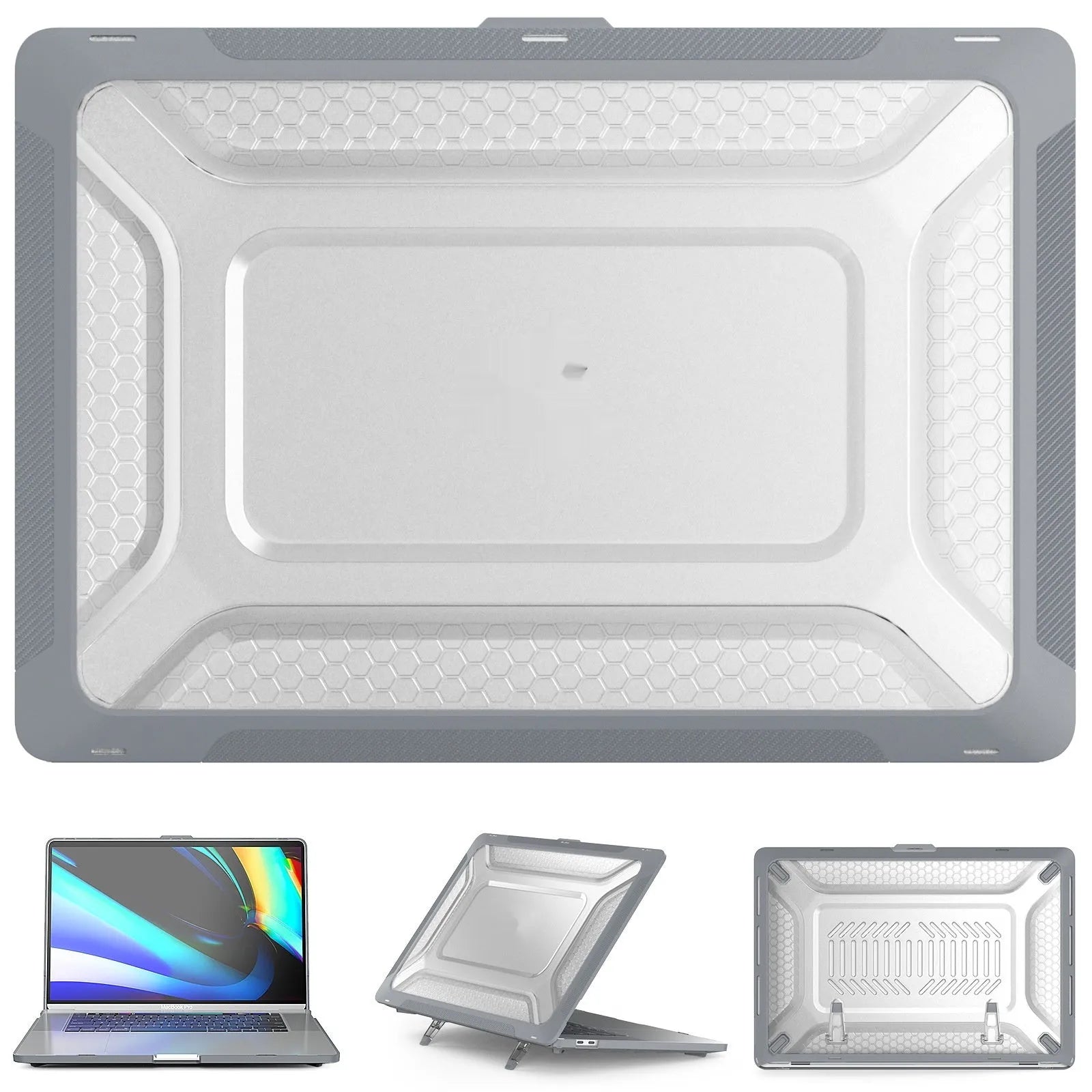 MacBook protective shell case in cold black, starry sky grey, elegant apricot and sapphire blue colours