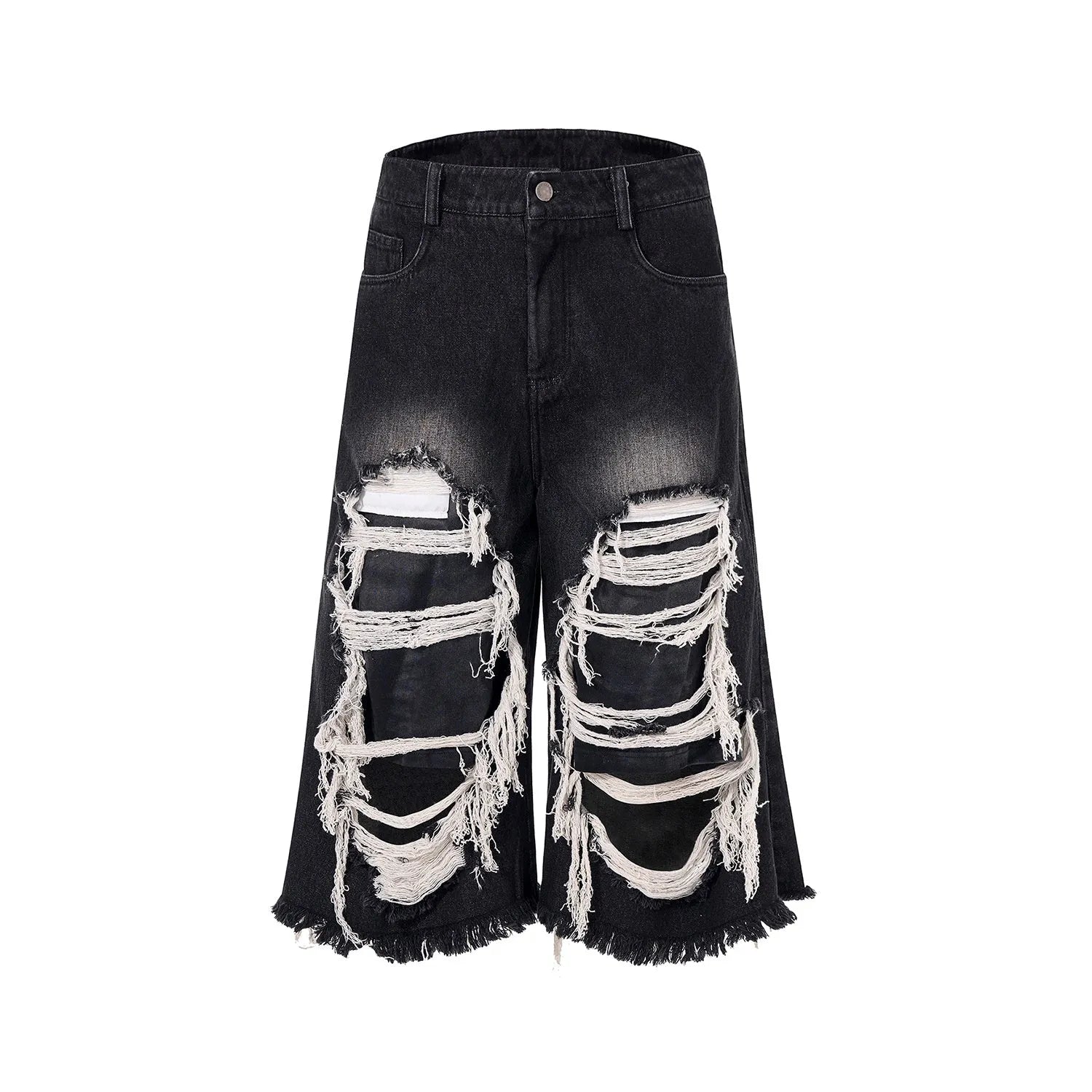 Black women's cropped wide-leg jeans with ripped patch detail and a mid-high waist