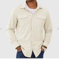 Men's corduroy cardigan shirt in solid colour, long sleeves, regular fit, available in black, sky blue, navy blue, milky white