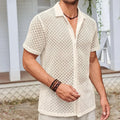 Men's short sleeve lapel collar shirt in cotton blend polyester fabric