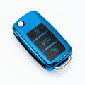 VW Model A car key fob cover in TPU, shown in blue, pink, red, and silver colour options.