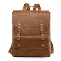 Retro-style soft PU backpack in brown colour, showing front design and straps.