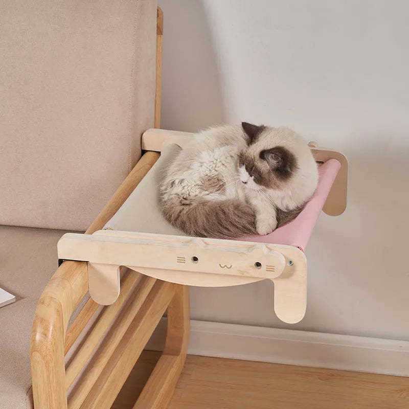 Solid wood cat bed with removable cover in grey blue colour option