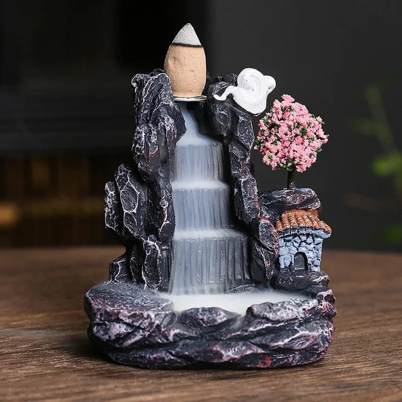 Ceramic backflow incense burner ornament in modern simple style with tree design