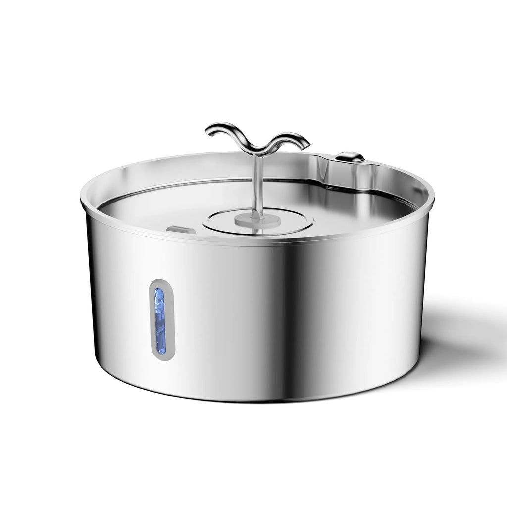 7L stainless steel pet bowl with wet-proof floating design, bar window, and plastic base for cats