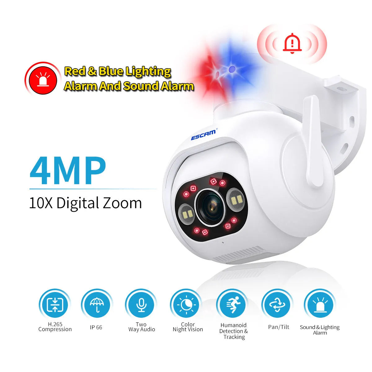 4MP H265 smart colour night vision security camera with IP66 waterproof rating and wall mount