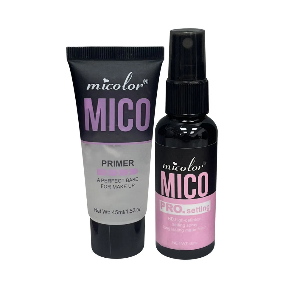 Two-in-one makeup primer and final sealer spray bottles showing 45ml and 40ml containers