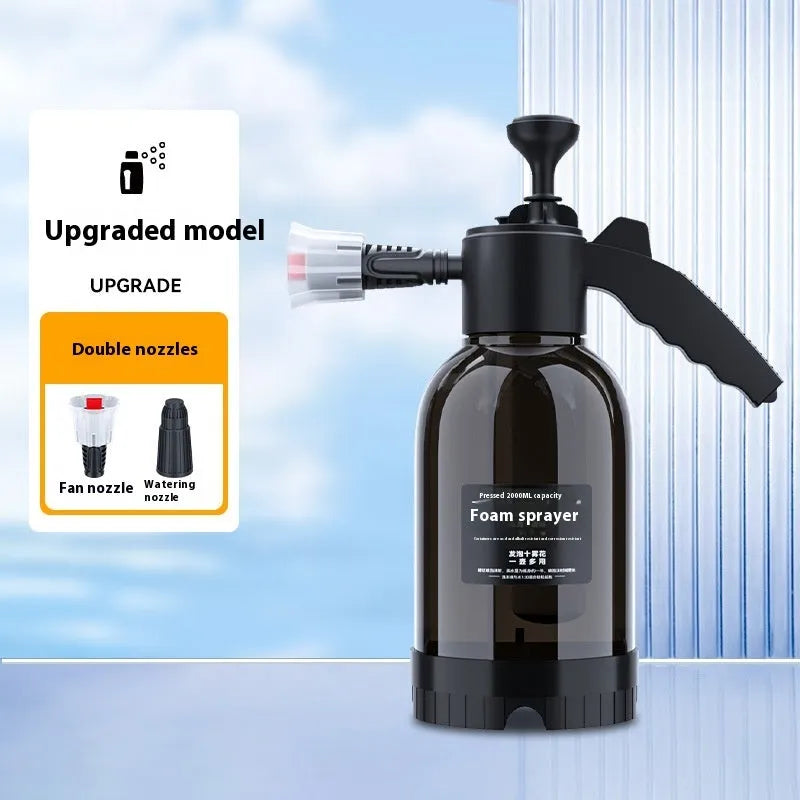Black 2L foam watering can sprayer with switch lock and aluminium rod for garden and car cleaning