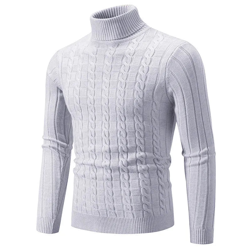 Men's slim fit chenille turtleneck pullover in neutral colours