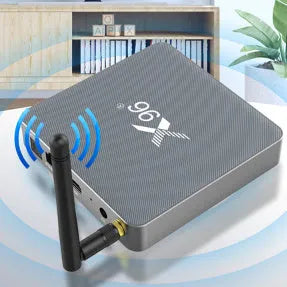 Android Smart Voice Set-top Box with remote control, HDMI cable, and power adapter.