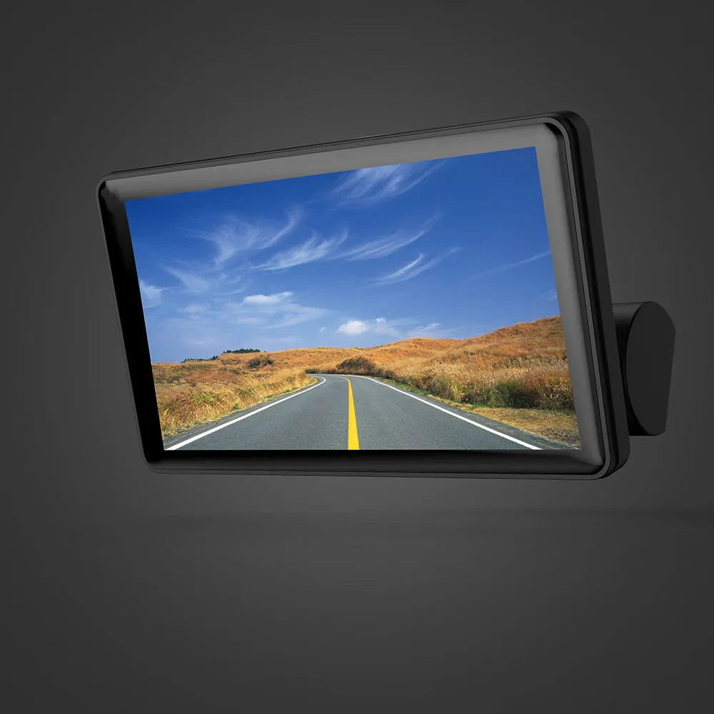 Black three lens dashcam with 4 inch touch screen for front and rear vehicle recording