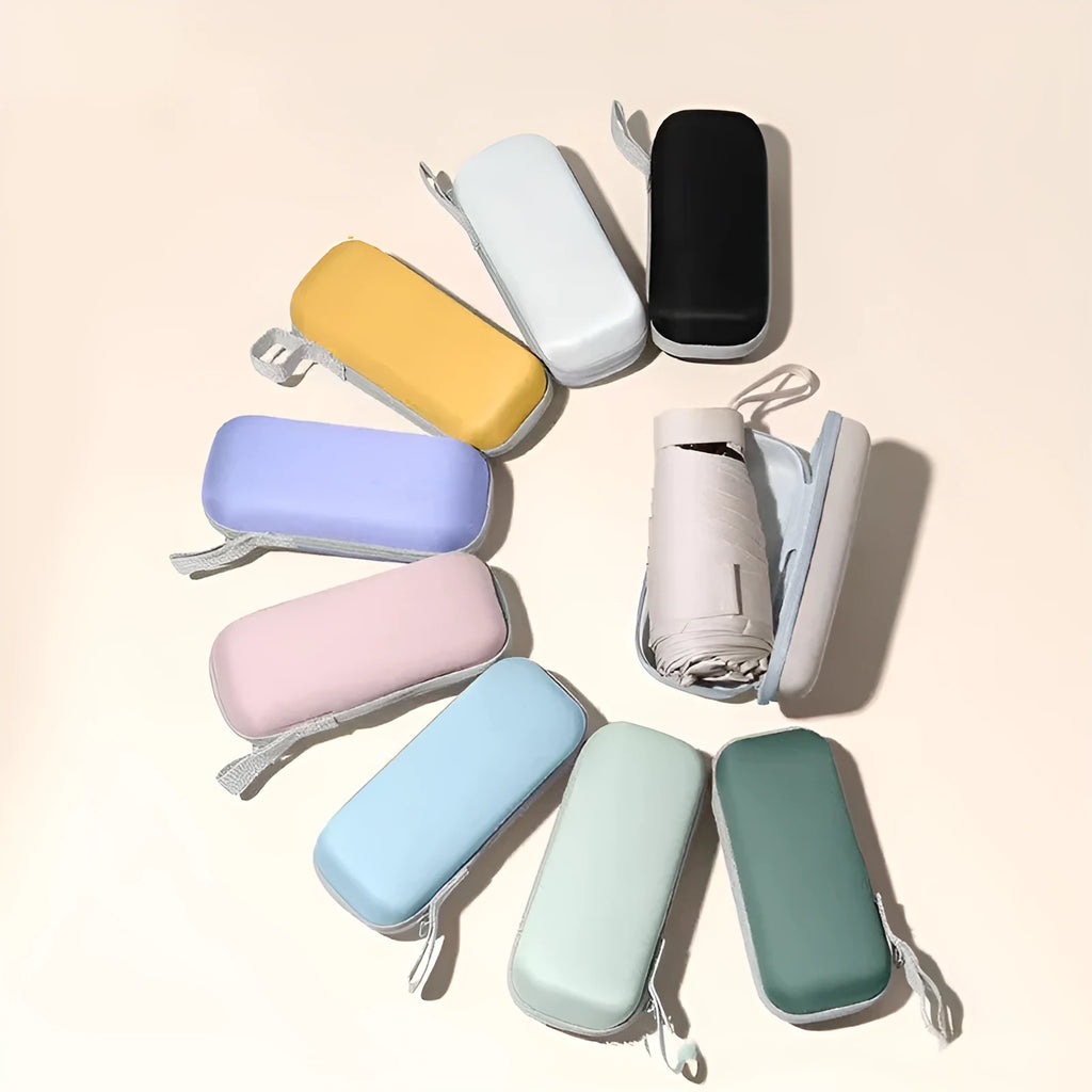 Ultra-light six-fold manual umbrella in sky blue with capsule box
