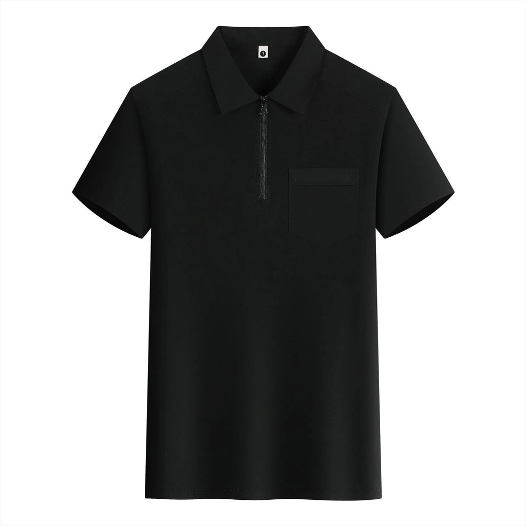 Nylon advertising shirt with chest zipper pockets and lapel tooling design in silver grey colour