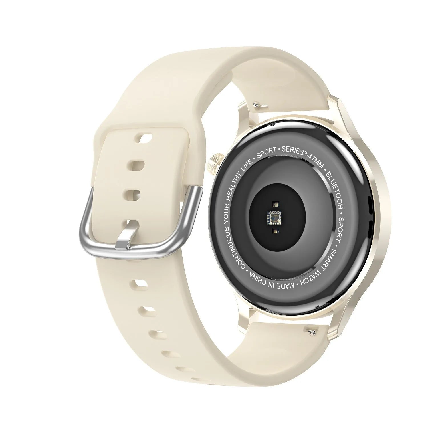 Women's smart sports watch with heart rate monitoring and NFC, silver finish, 1.30 inch screen on wrist