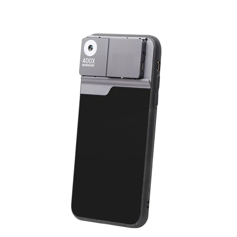 Black silver aluminium alloy and TPU mobile phone microscope lens with 400X magnification for iPhone compatibility