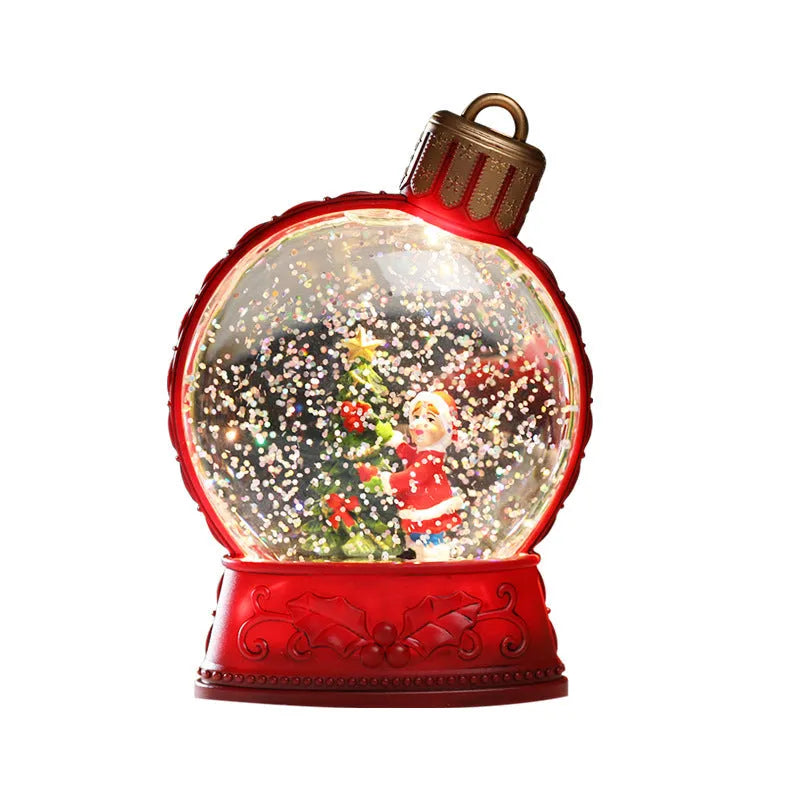 Battery-powered flat LED Christmas light decoration showing four plastic craft designs