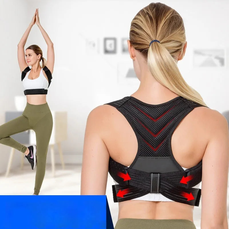 Black anti-humpback posture correction belt for back sitting and shoulder alignment support