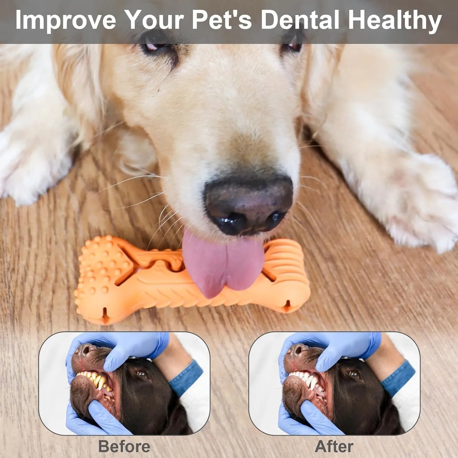 Blue natural rubber bone-shaped dog chew toy for aggressive chewers on a white background