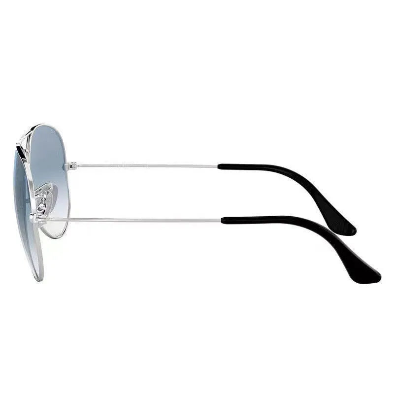 Tempered glass sunglasses with UV protection in gold, silver, and black frame options.