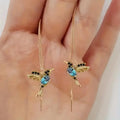 Women's bird design hanging earrings with mixed zirconium wings in blue, red and red lvzuan colours
