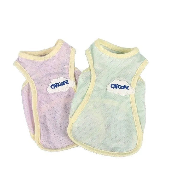 Grass green lightweight polyester vest for a cat, shown in a sport style.