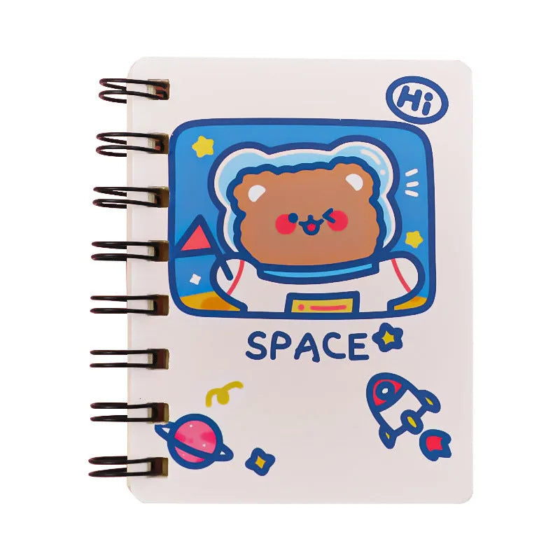 Astronaut flipped portable pocket flipper notebook showing space-themed cover designs at 10.5cm by 8cm