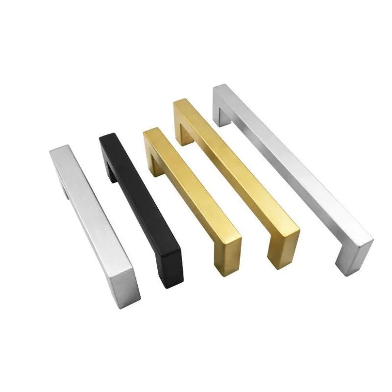 Stainless steel square pipe drawer handle with wire drawing finish in silver, black, or gold