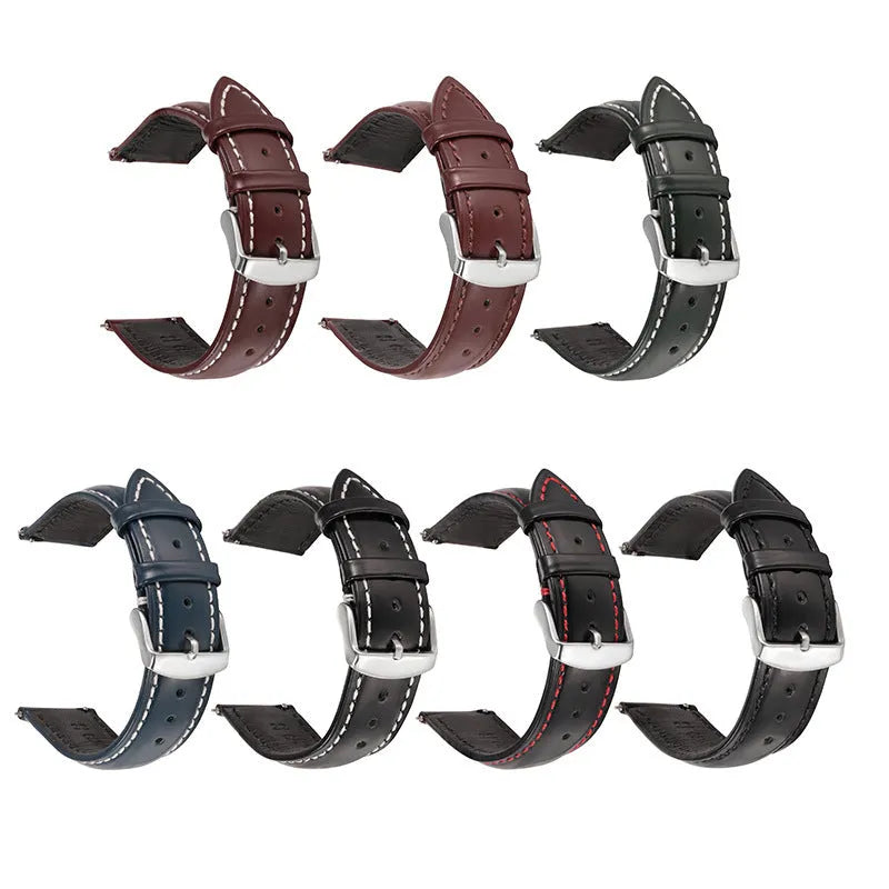 Quick release leather watch strap bright cowhide band in multiple colours and widths from 18mm to 22mm