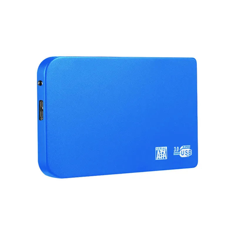 Silver USB 3.0 solid state external hard drive with metal shell and data cable