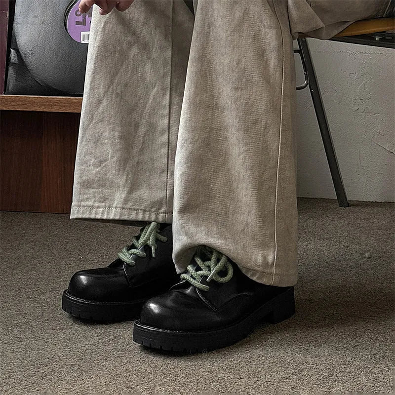 Big Head men's platform Derby casual shoes in microfiber with rubber sole, shown on a size chart.