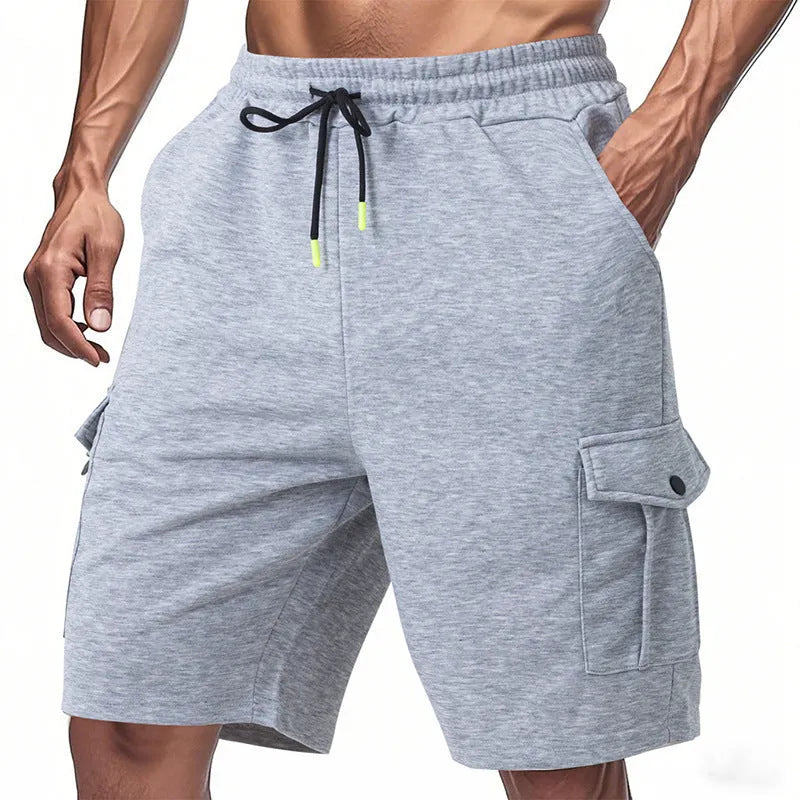 Ring fabric cargo shorts with multiple pockets in light grey colour, loose fit design for sports wear