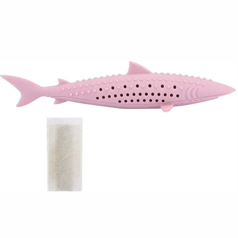 Green silicone fish-shaped cat chew toy with breathable side holes for catnip
