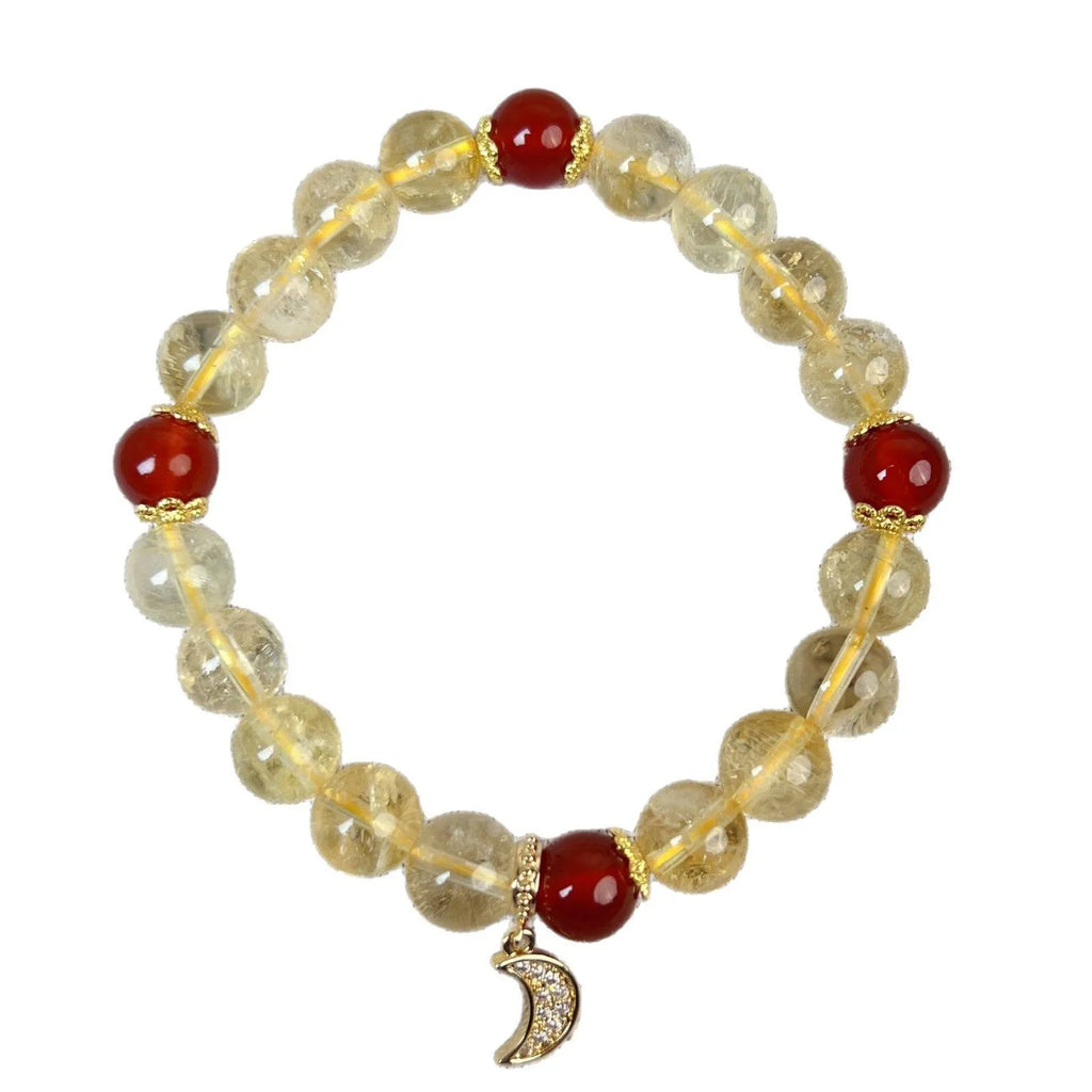 Citrine red agate moon boom crystal bracelet for women, manual crafted niche style.